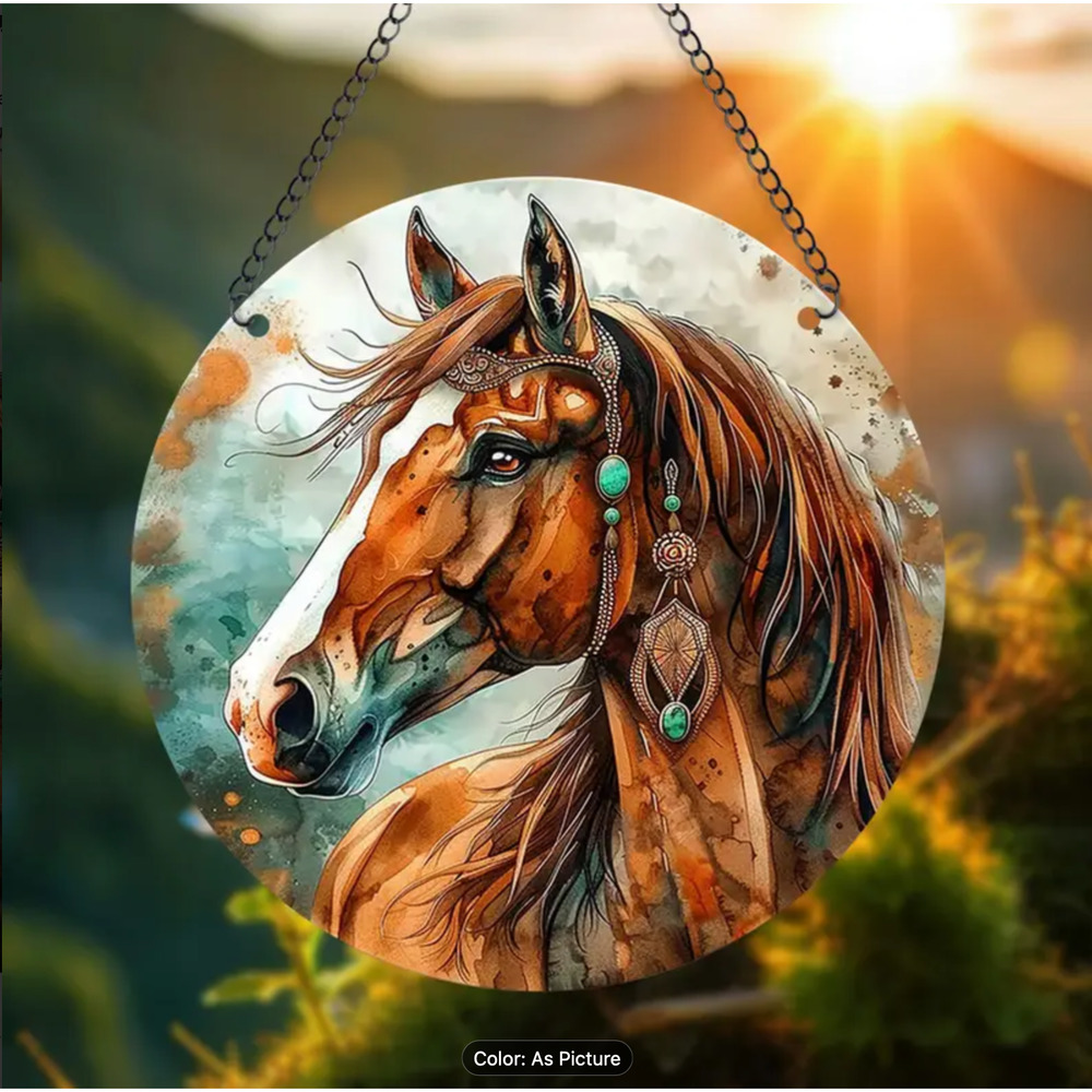 Beautiful Horse Stained Glass Look, Acrylic Window Suncatcher, 5.9-inch Round